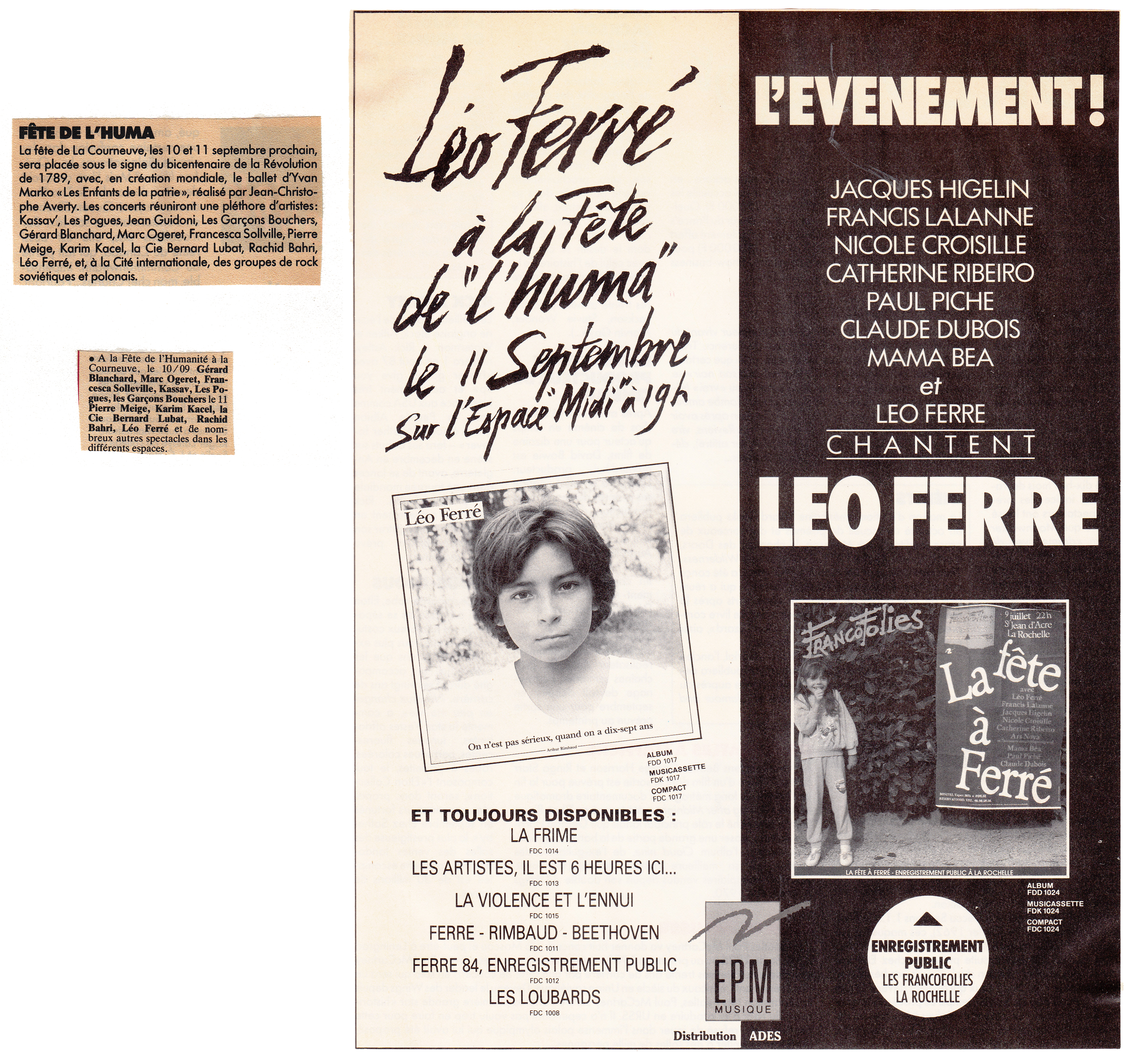Léo Ferré - Paroles et musique de septembre 1988