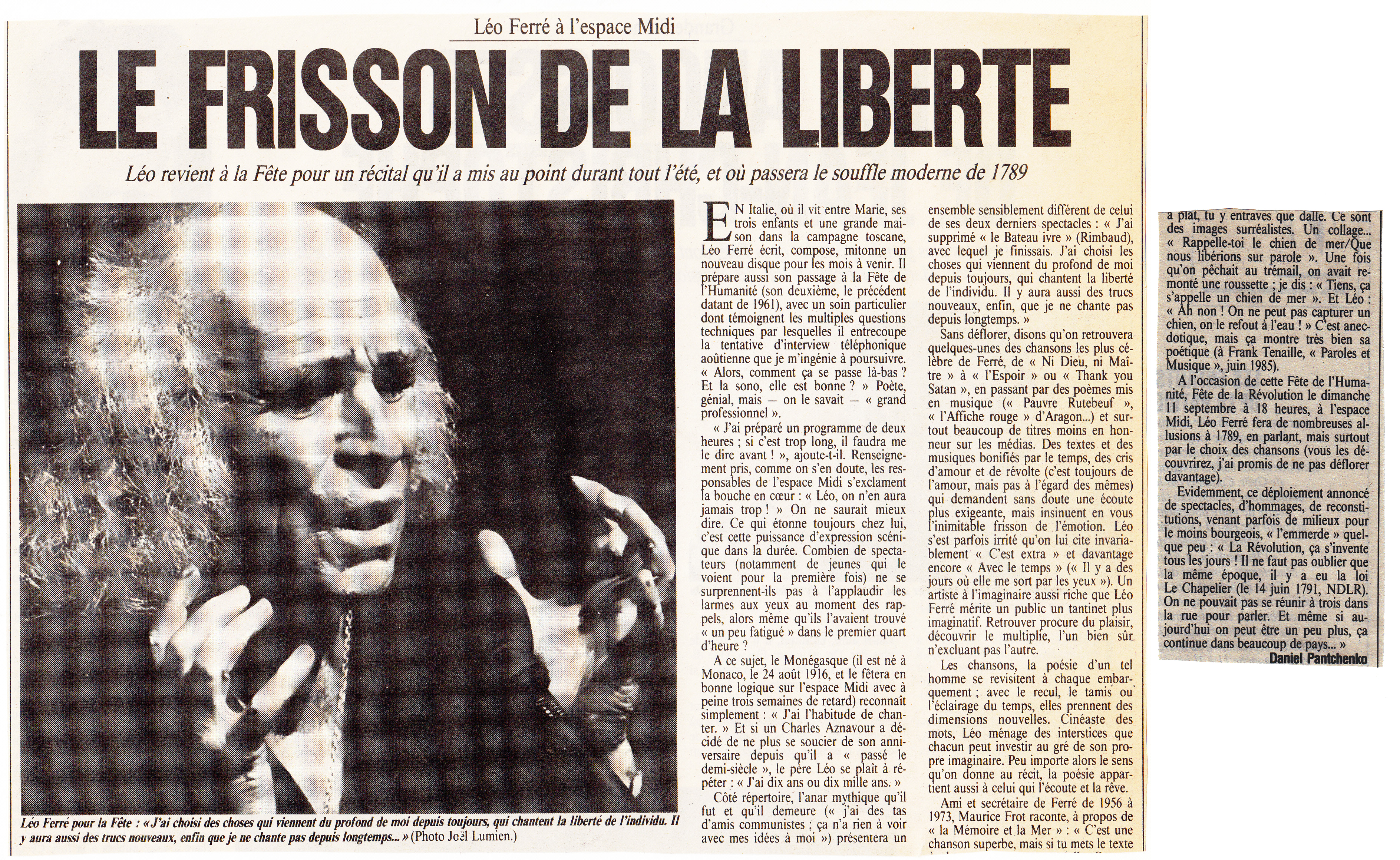 Léo Ferré - L'Humanité du 01/09/1988