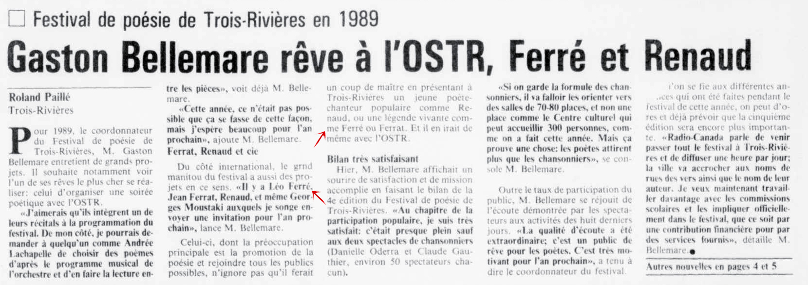 Léo Ferré - Le nouvelliste, 1920-, lundi 10 octobre 1988