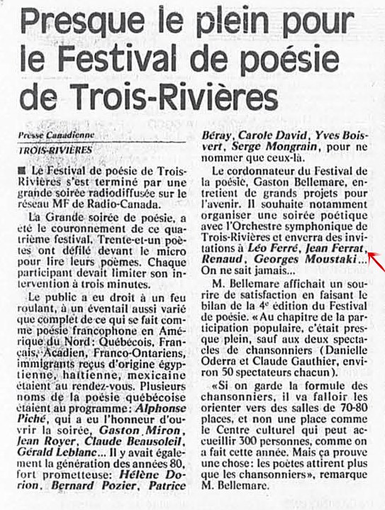 Léo Ferré - La Presse, 11 octobre 1988, Cahier A