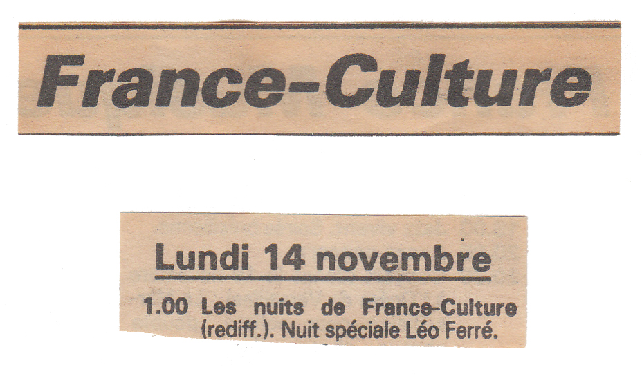 Léo Ferré - Le Monde du 13 & 14/11/1988