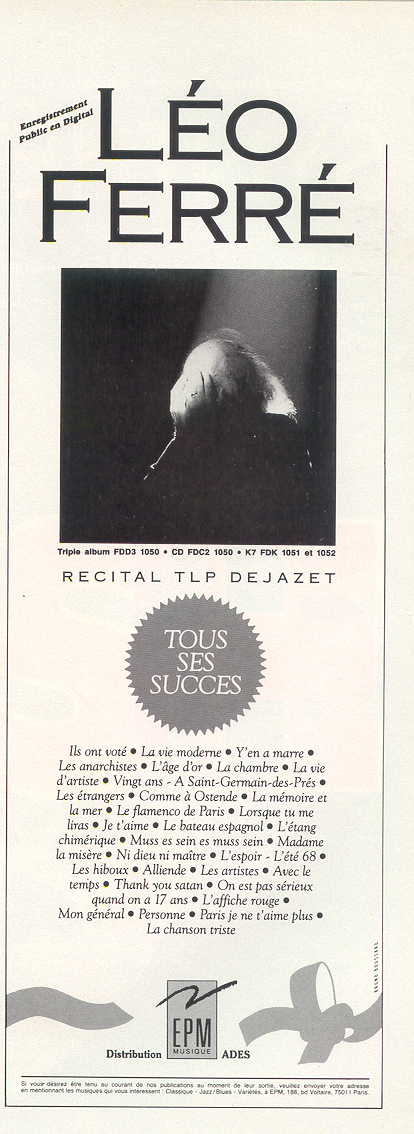 Léo Ferré - Paroles et Musique N°NS13, mensuel de Décembre 1988
