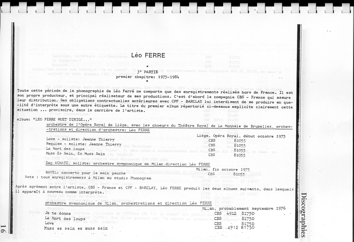Léo Ferré - Sonorités N°23, mensuel de Janvier 1990