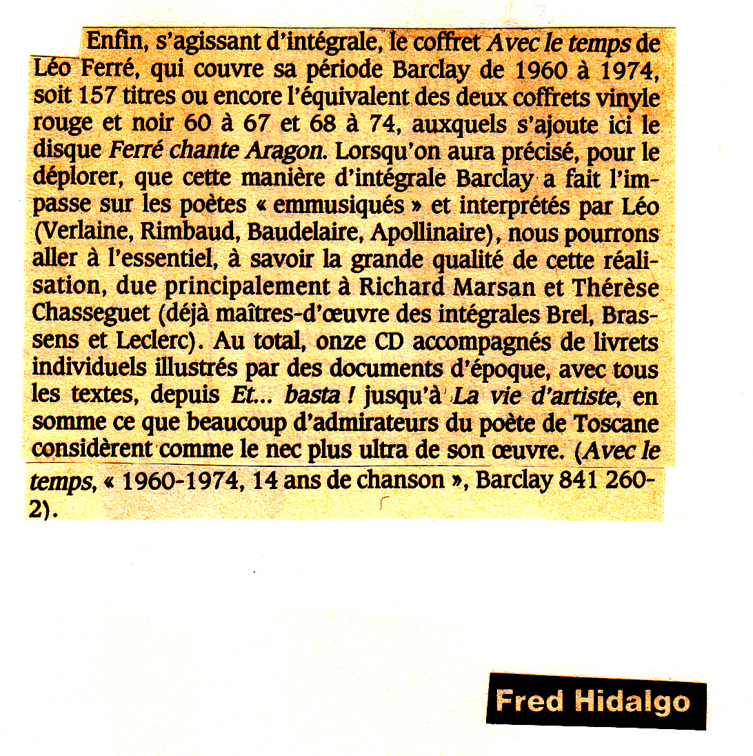 Léo Ferré - Paroles et Musique N°26, mensuel de février 1990