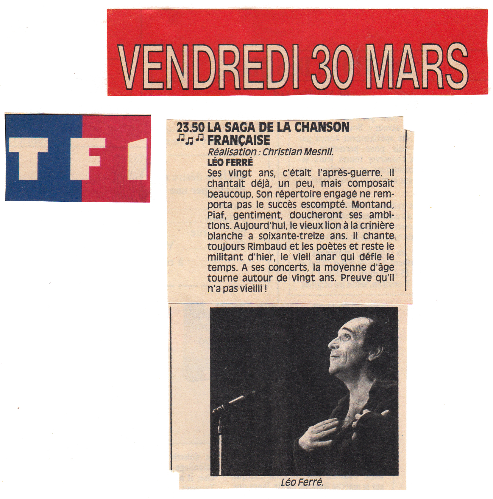 Léo Ferré - France-Soir TV magazine  du 26/03 & 01/04/1990
