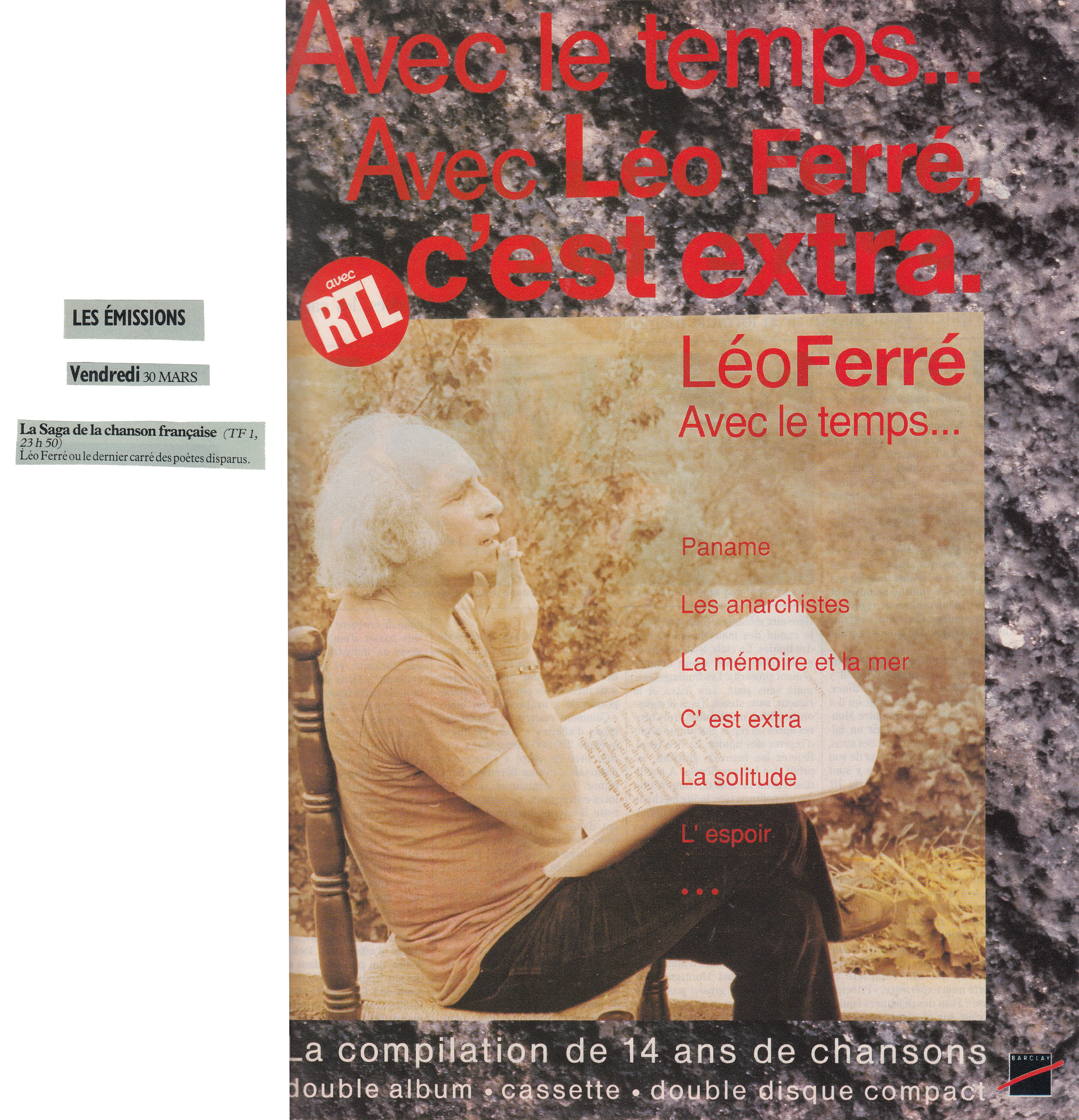 Léo Ferré - Le Nouvel Observateur  du 29/03 & 04/04/1990