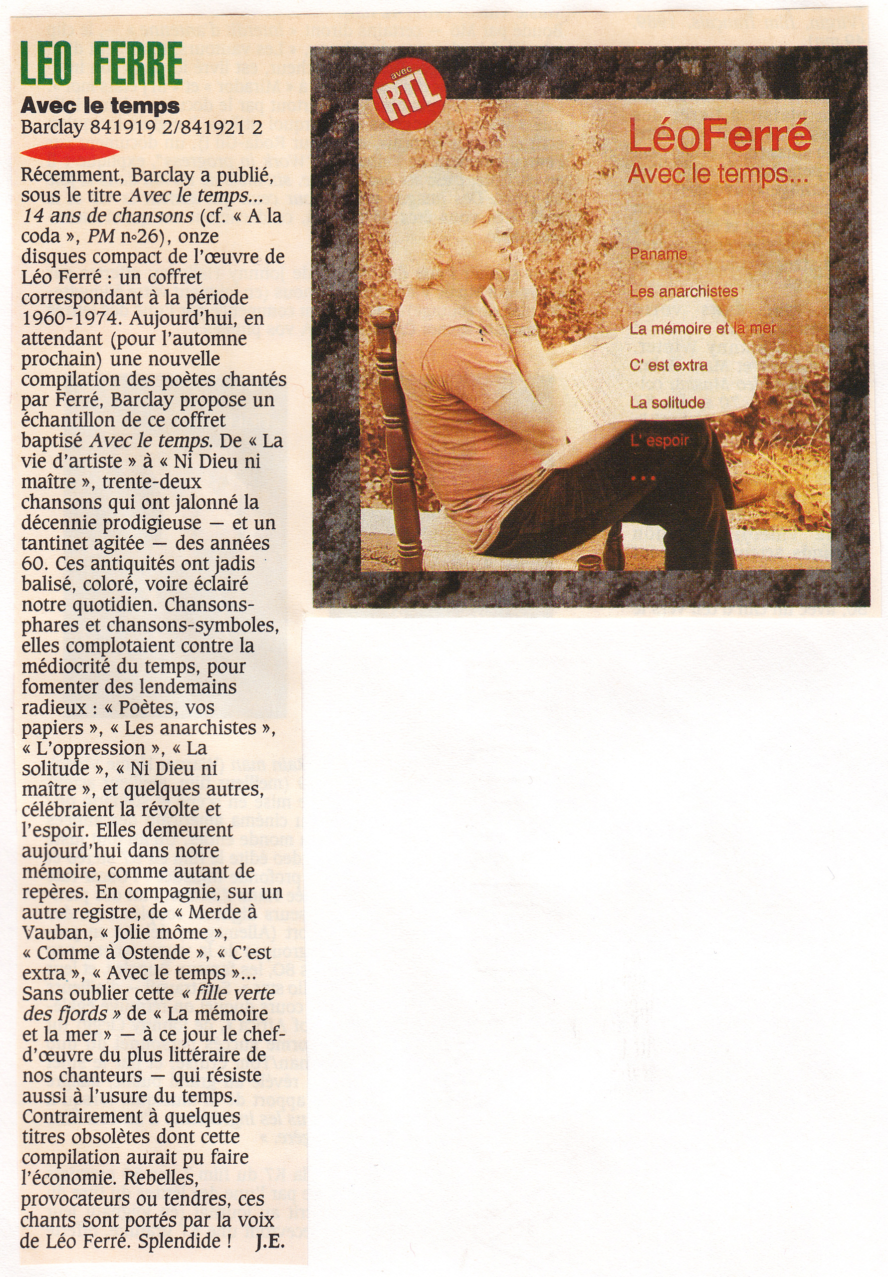 Léo Ferré - Paroles et Musique N°28, mensuel d'avril 1990