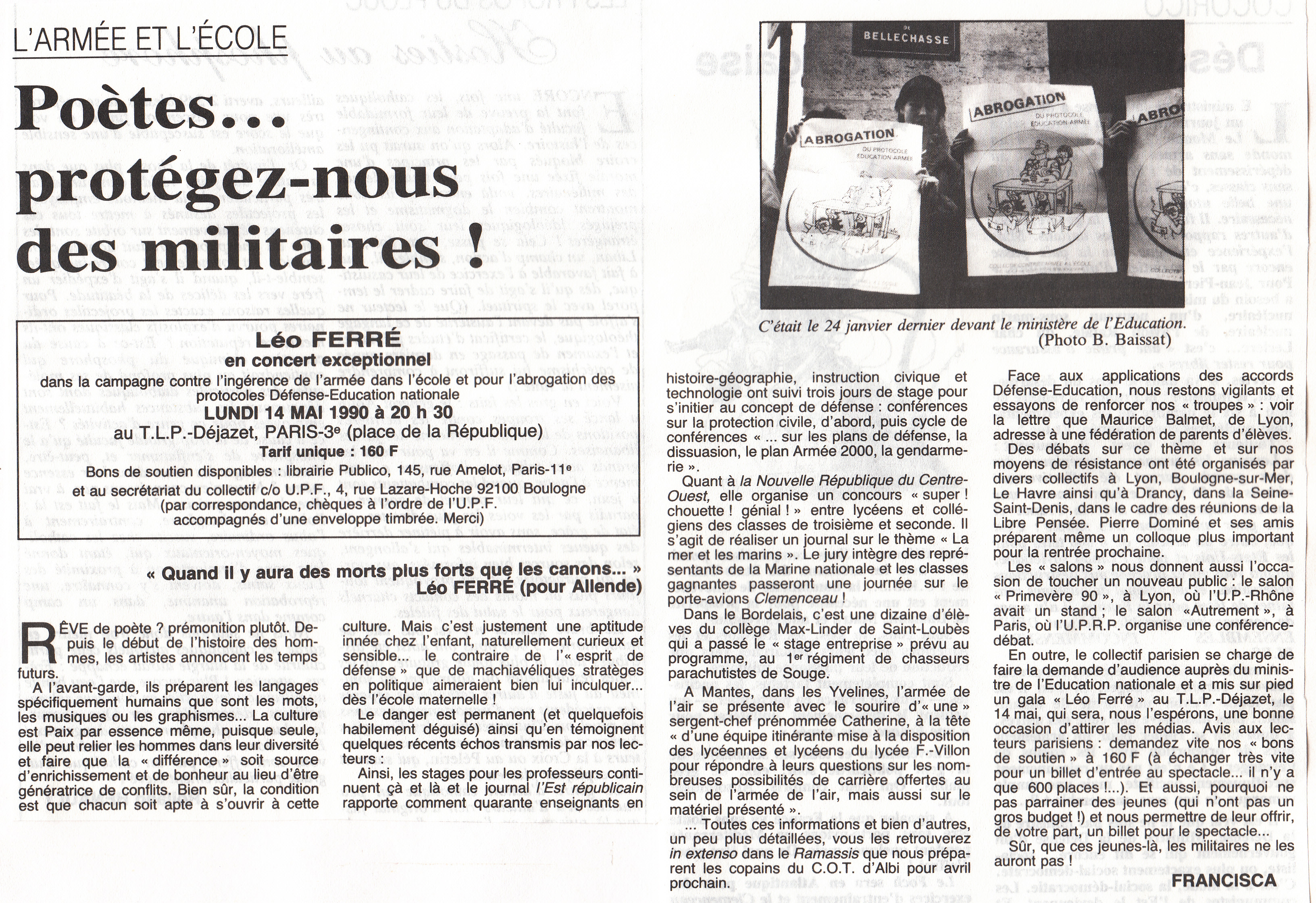 Léo Ferré - Union pacifiste n°263, mensuel d'avril 1990