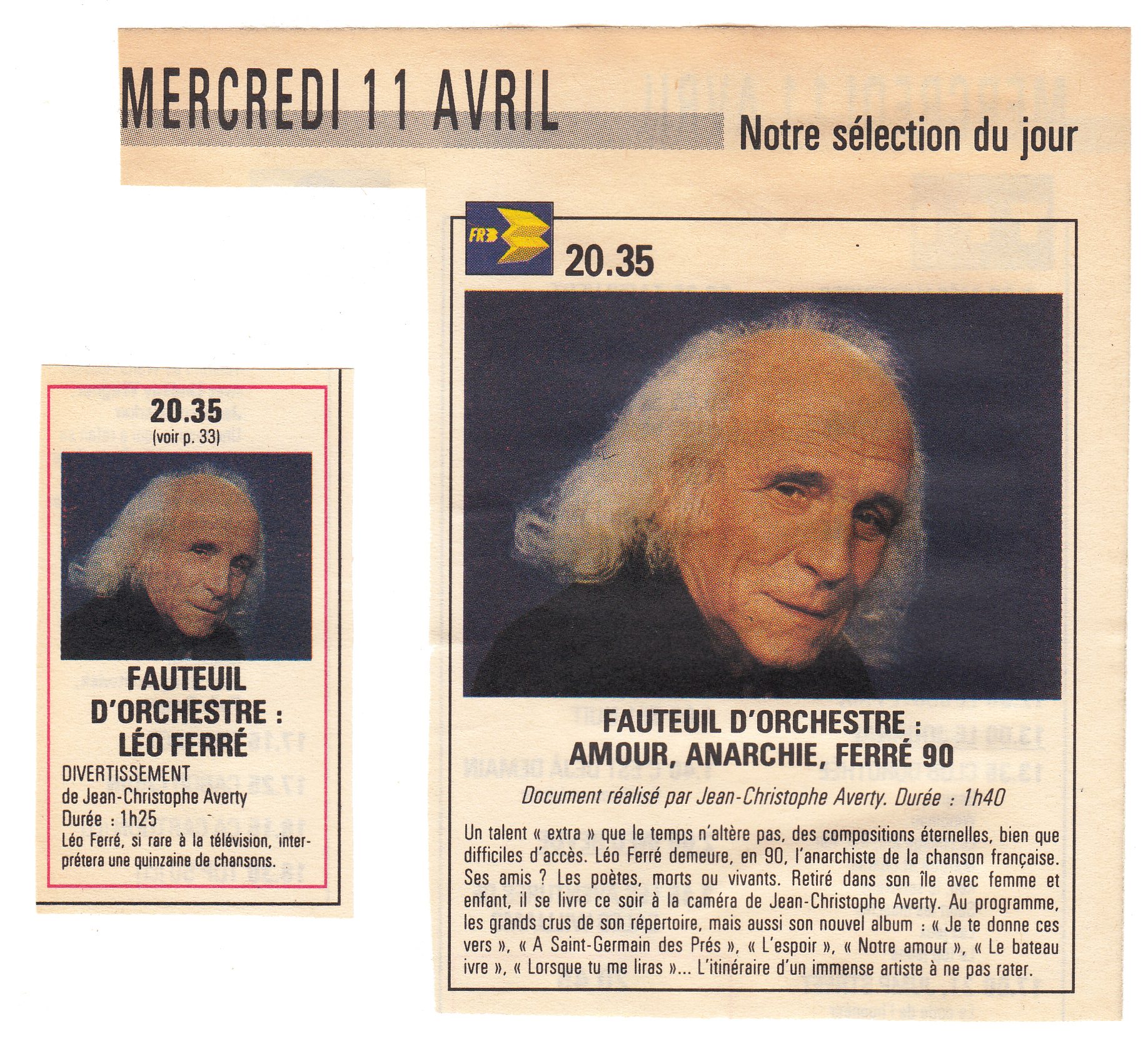 Léo Ferré - Télé 7- Vidéo du 07 au 13/04/1990