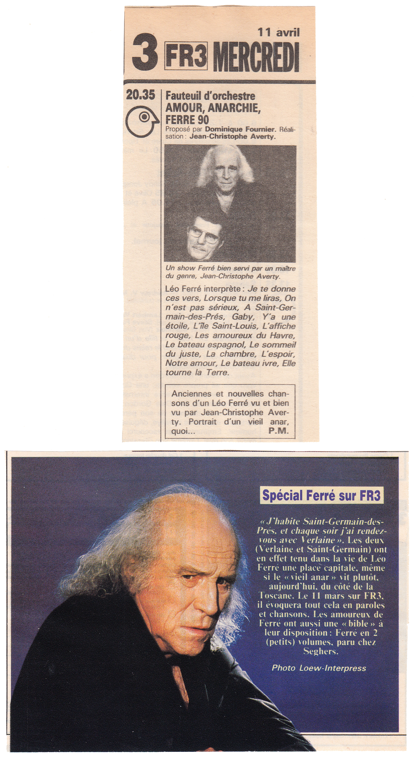 Léo Ferré - Télé-Journal  du 07 au 13/04/1990
