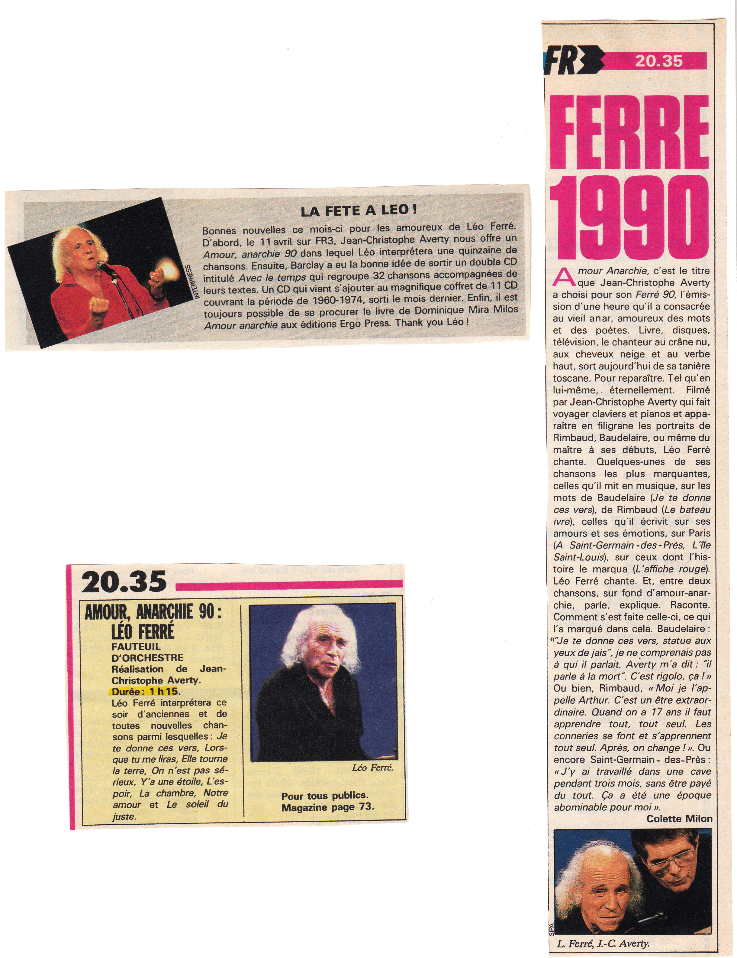 Léo Ferré - Télé K7 du 07 au 13/04/1990