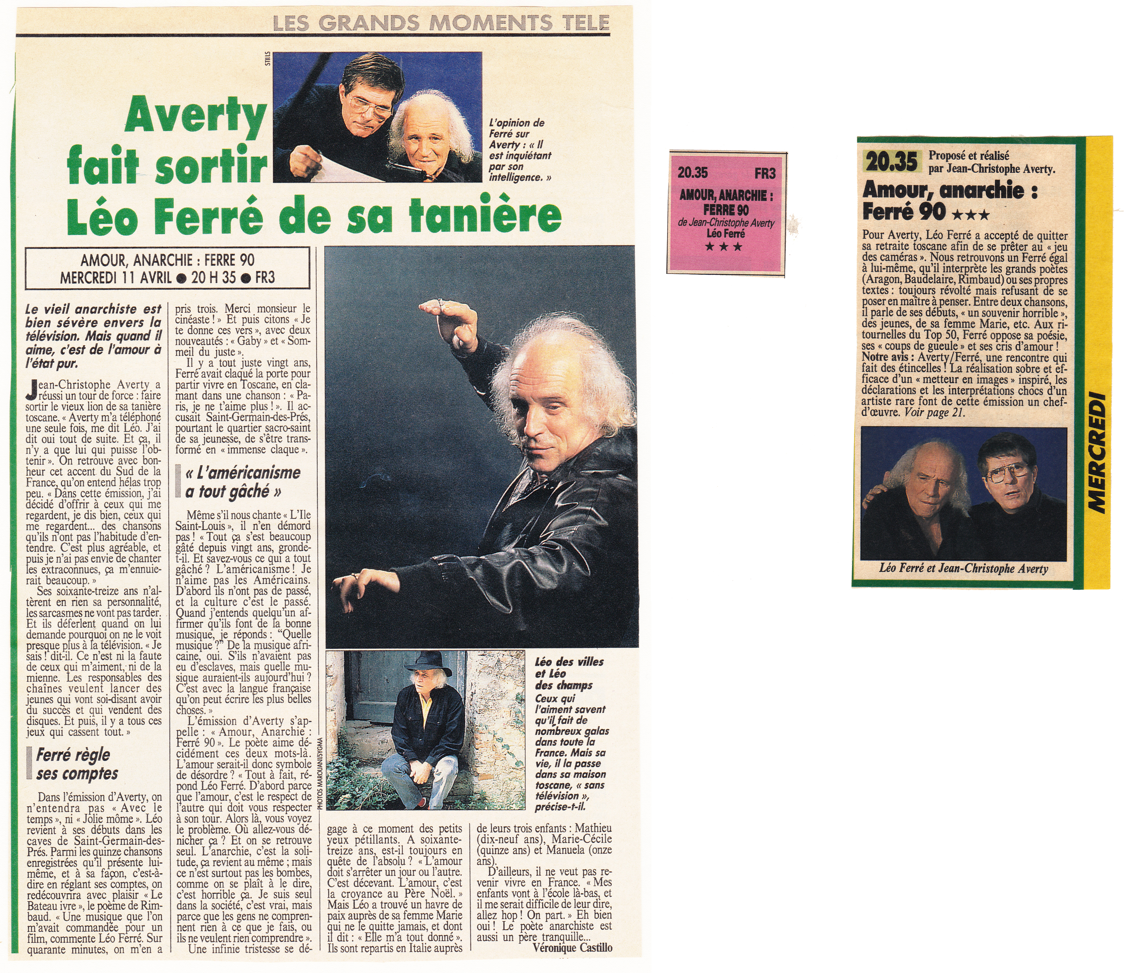 Léo Ferré - Télé-Loisirs du 07 au 13/04/1990