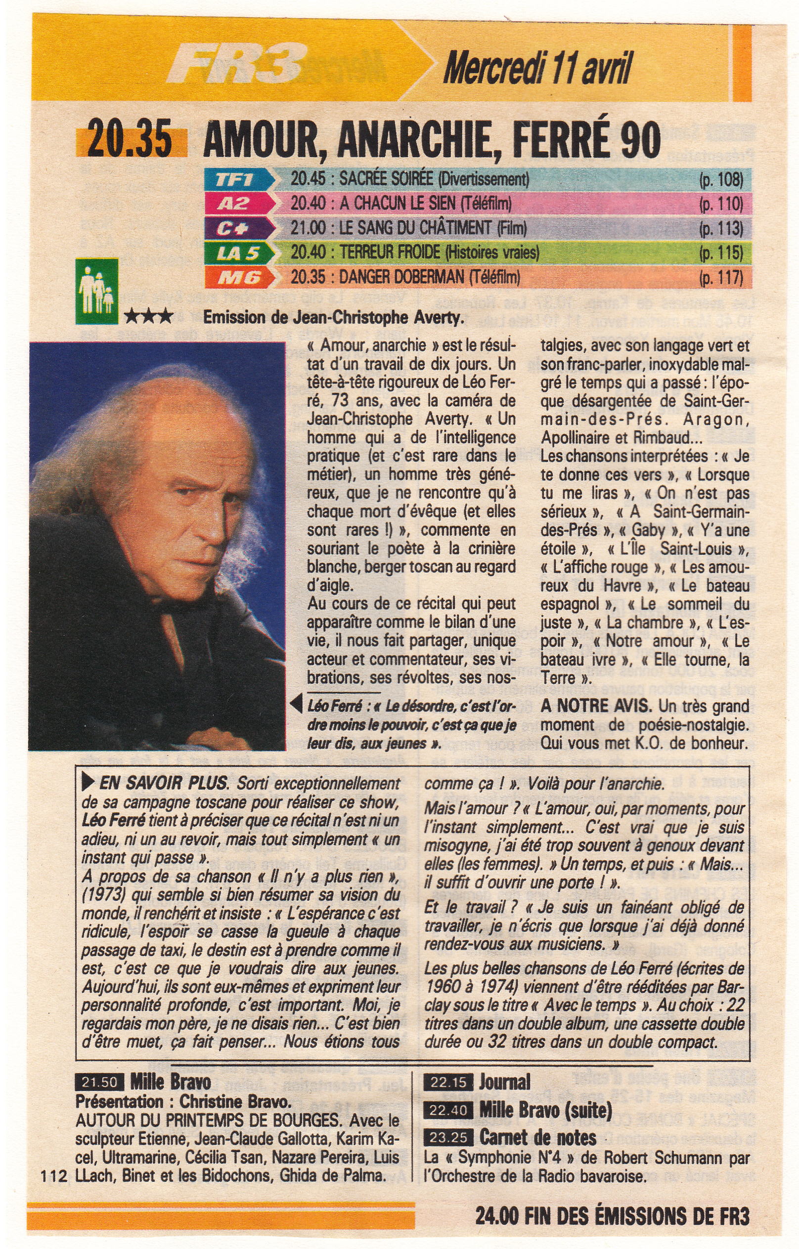 Léo Ferré - Télé-Poche du 07 au 13/04/1990