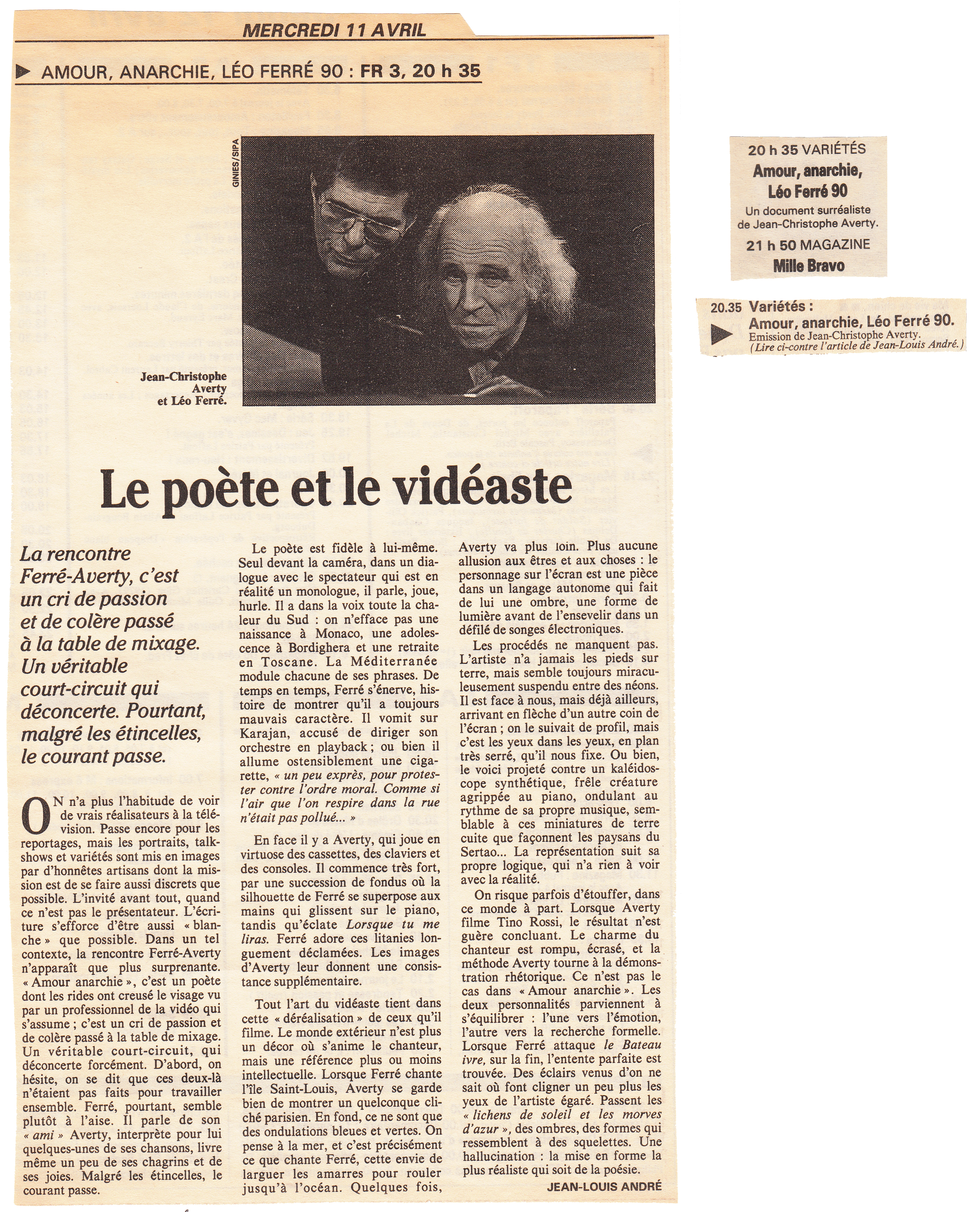 Léo Ferré - Le Monde du 07 au 13/04/1990