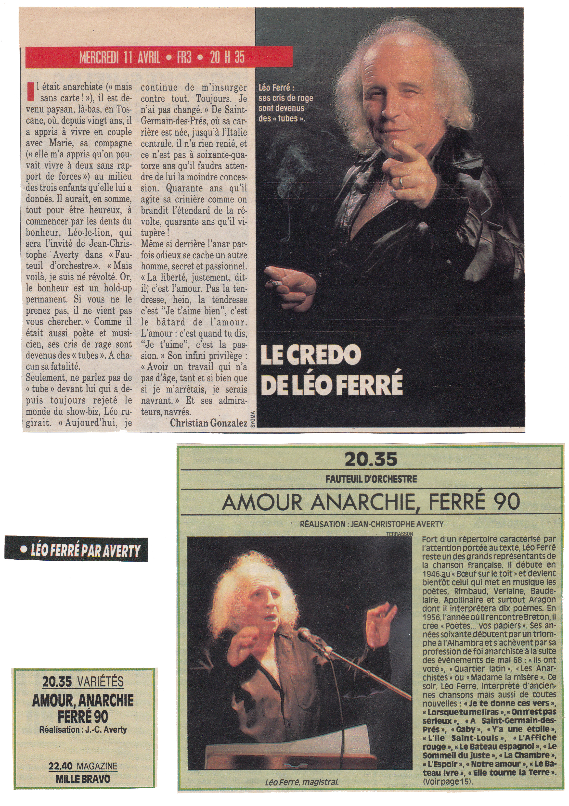 Léo Ferré - France-Soir TV du 09 au 15/04/1990