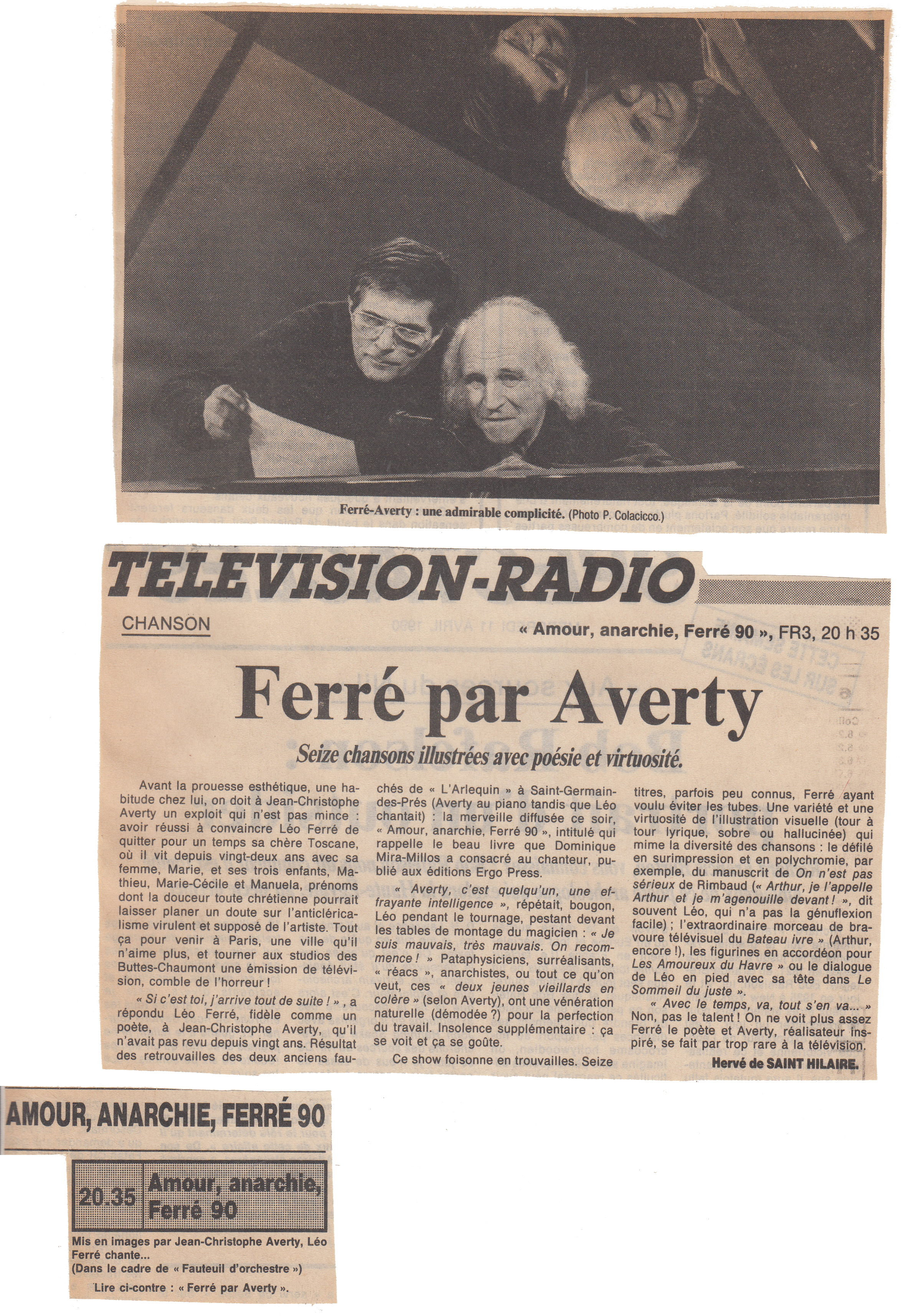 Léo Ferré - Le Figaro du 11/04/1990