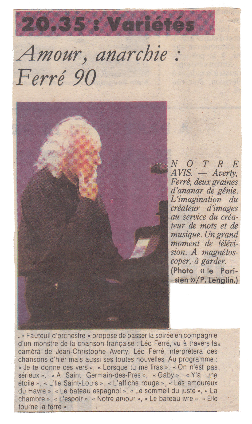 Léo Ferré - Le Parisien du 11/04/1990