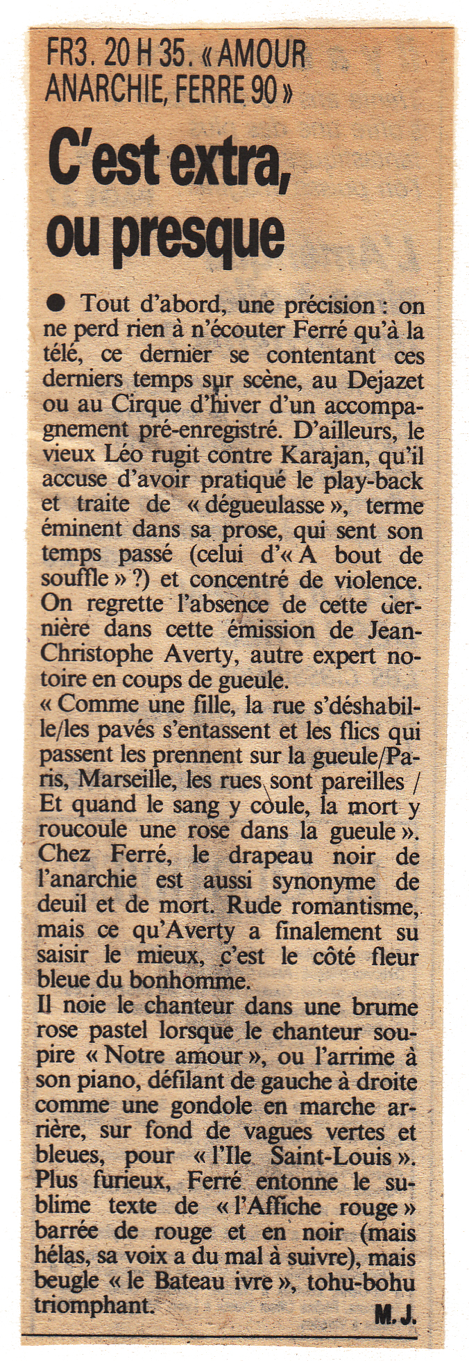 Léo Ferré - Le Quotidien de Paris du 11/04/1990