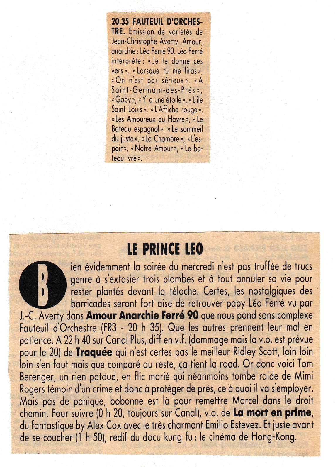 Léo Ferré -  7 à Paris du 11 au 17/04/1990