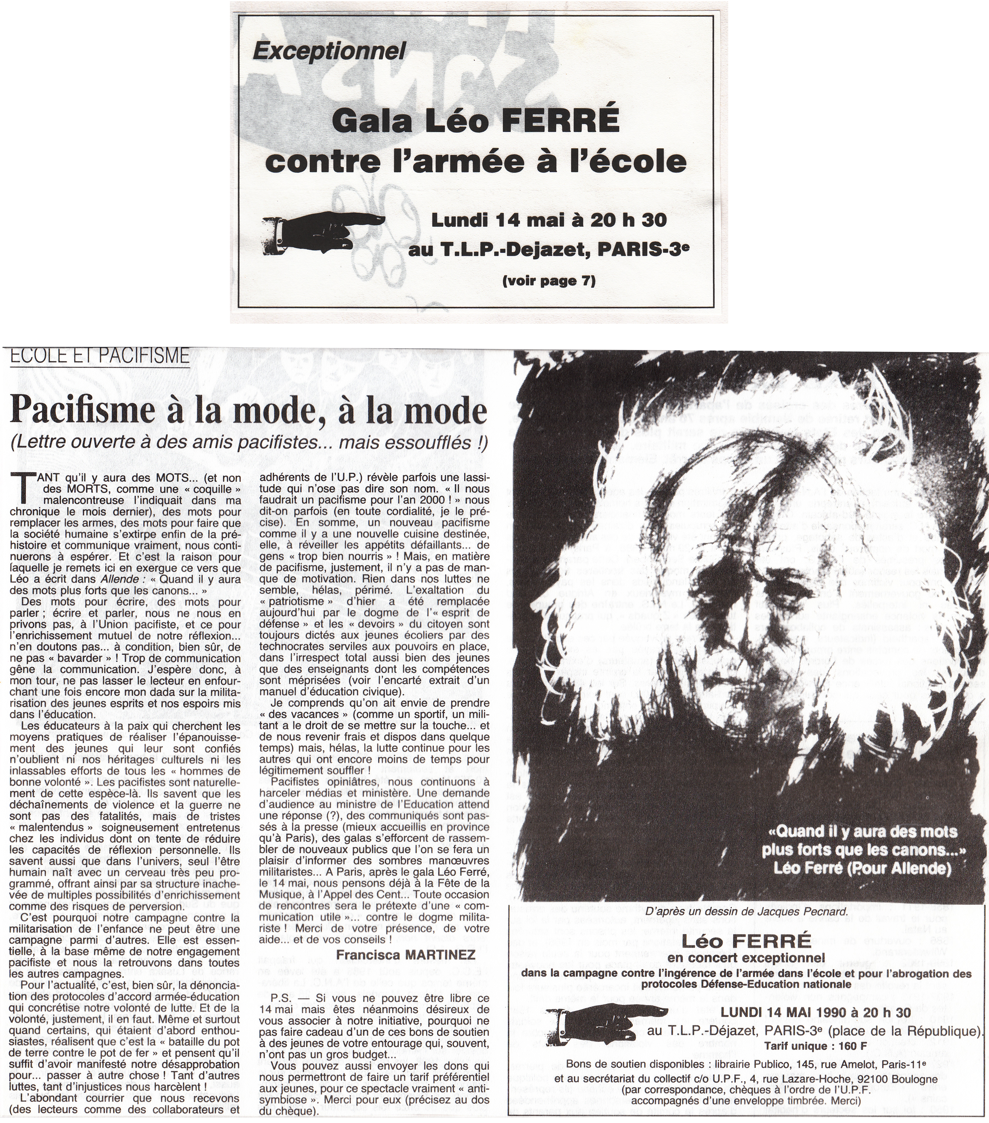 Léo Ferré - Union pacifiste n° 264, de mai 1990