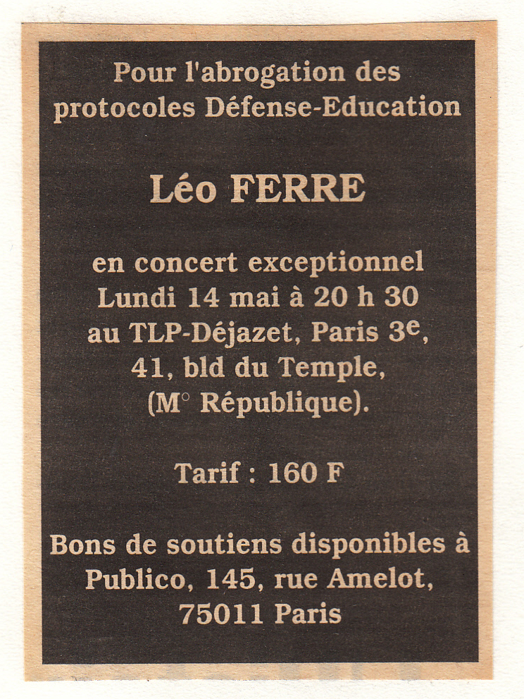 Léo Ferré - Le Monde libertaire du 10 au 16/05/1990
