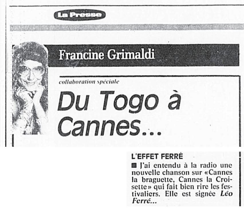 Léo Ferré - La Presse, 13 mai 1990, D. Arts et spectacles