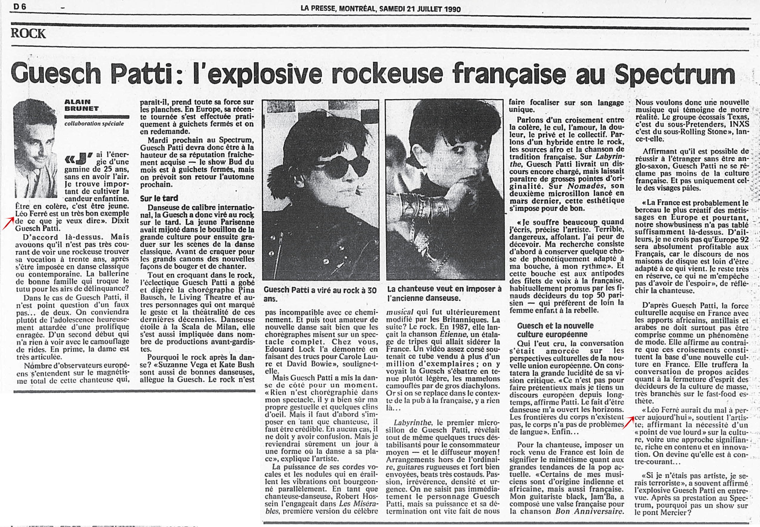 Léo Ferré - La Presse, 21 juillet 1990, D. Arts et spectacles