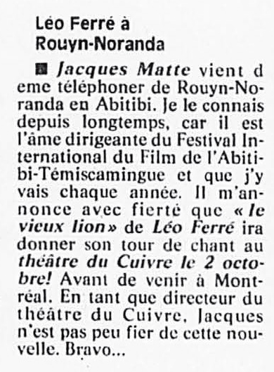 Léo Ferré - La Presse, 15 août 1990, C. Alimentation