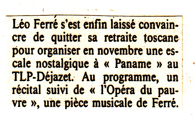 Léo Ferré - L'Humanité Dimanche du 31/08 au 06/09/1990