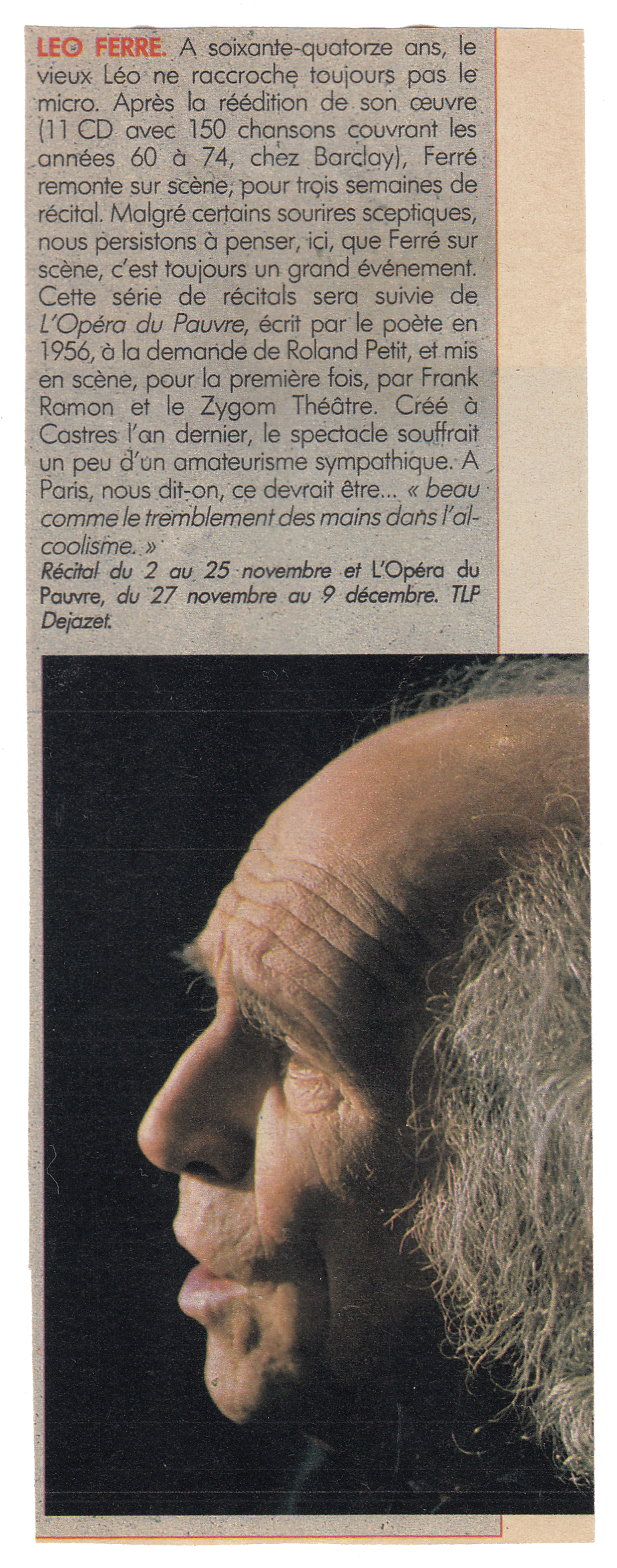Léo Ferré - Télérama du 05/09/1990