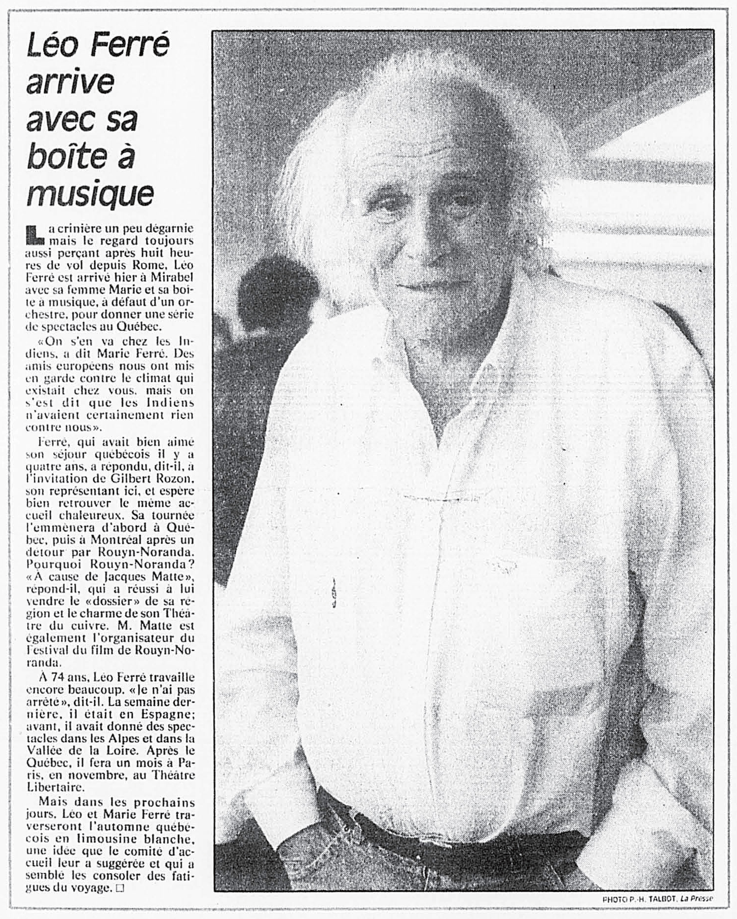 Léo Ferré - La Presse, 26 septembre 1990, Cahier A