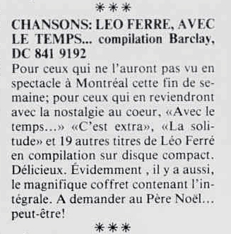 Léo Ferré - La tribune, 1910-, 6 octobre 1990, Cahier 5