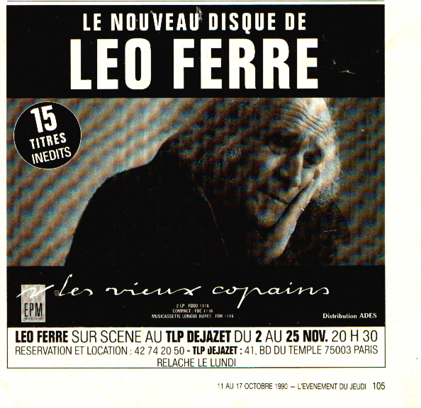 Léo Ferré - L'événement du jeudi du 11 au 17/10/1990