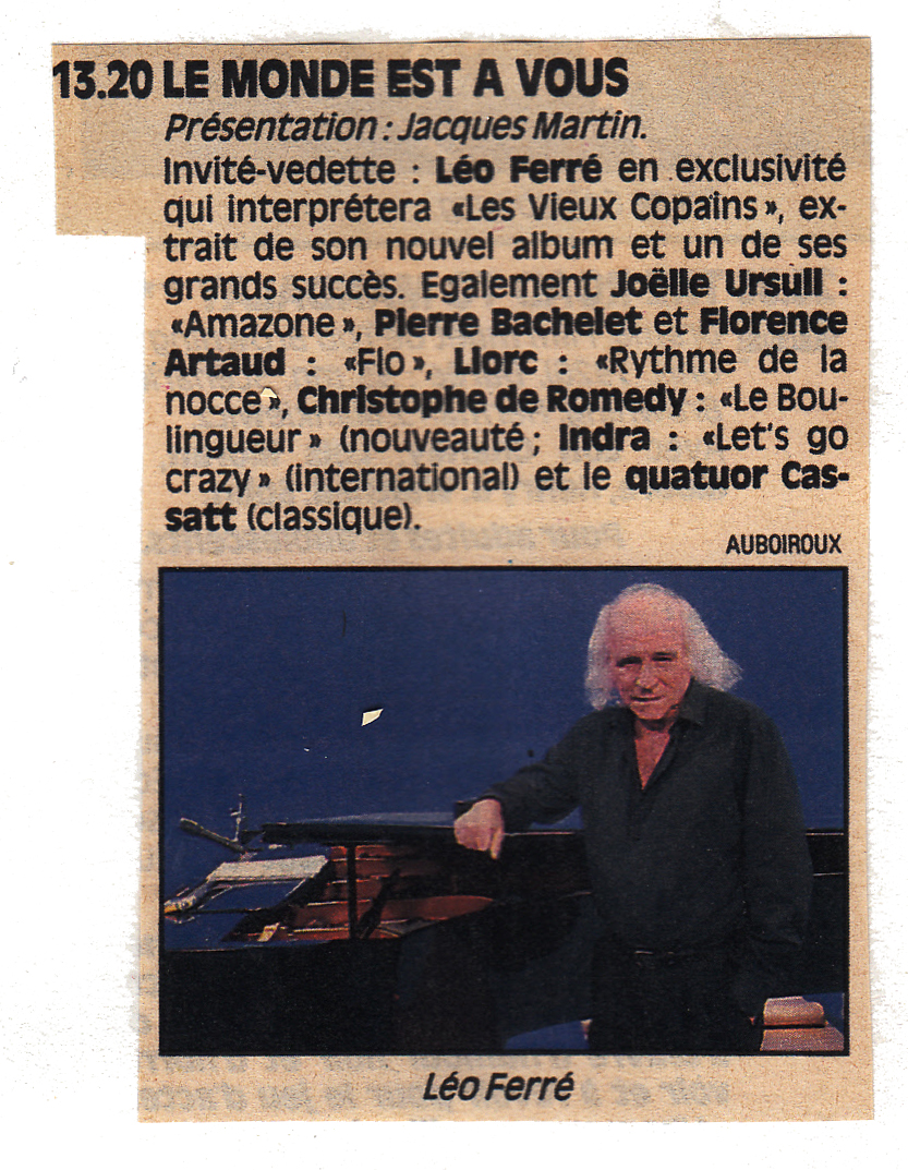 Léo Ferré - TV Sud Magazine du 14 au 21/10/1990