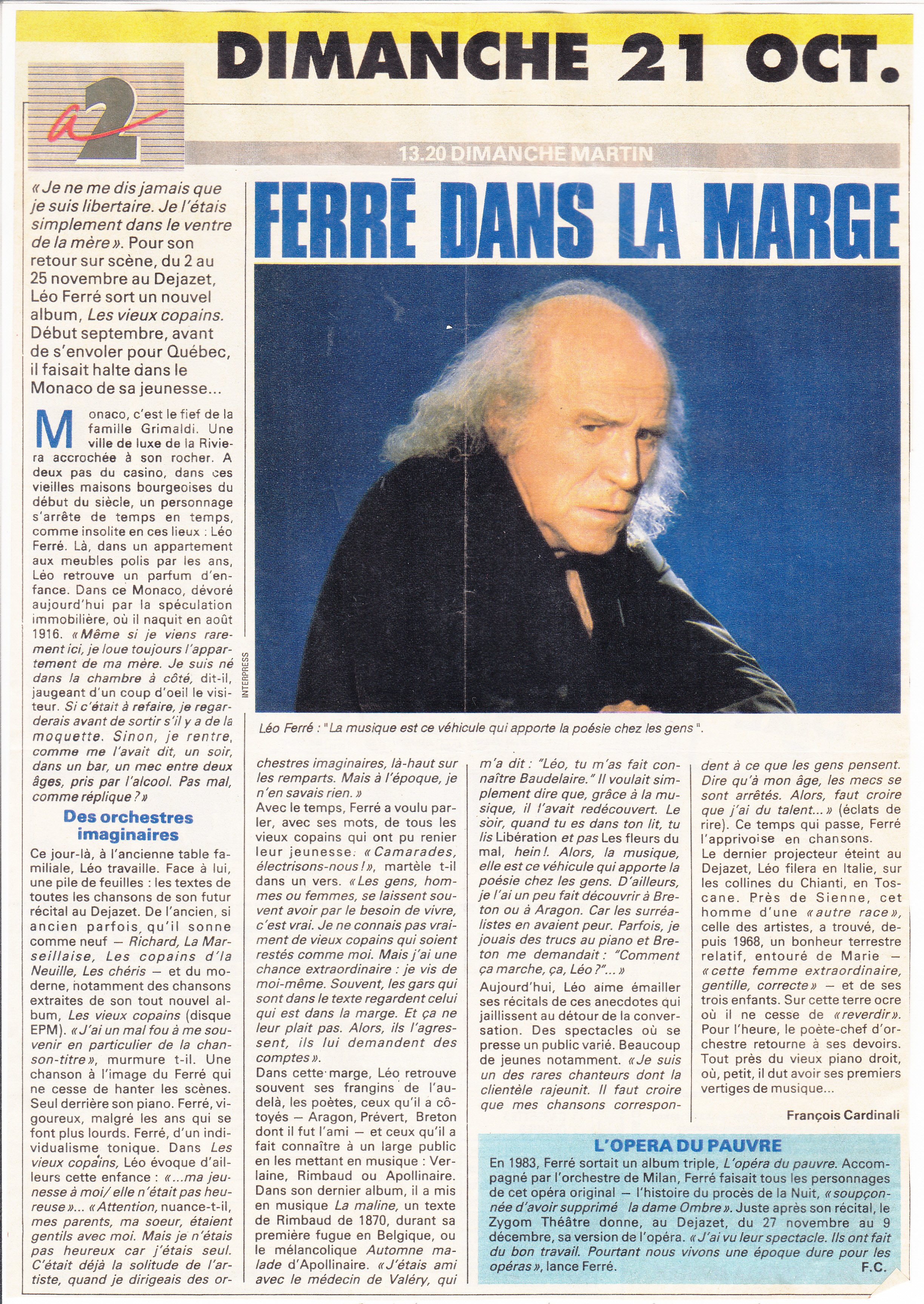 Léo Ferré - TV Sud Magazine du 20 au 26/10/1990
