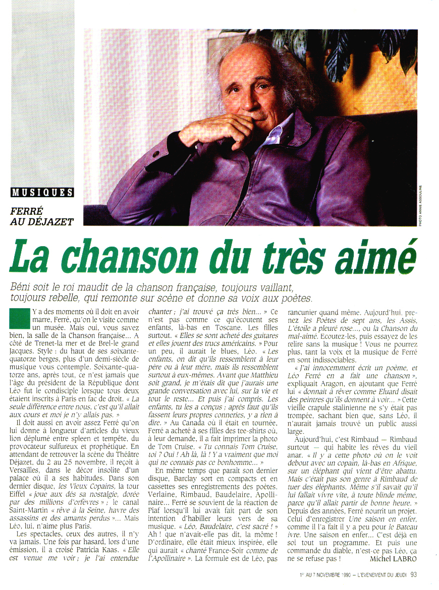 Léo Ferré - L'événement du jeudi du 01 au 07/11/1990