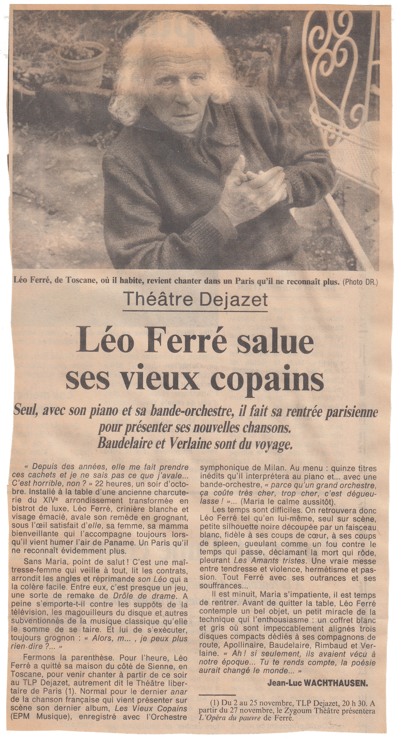 Léo Ferré - Le Figaro N°14 366 du 02/11/1990