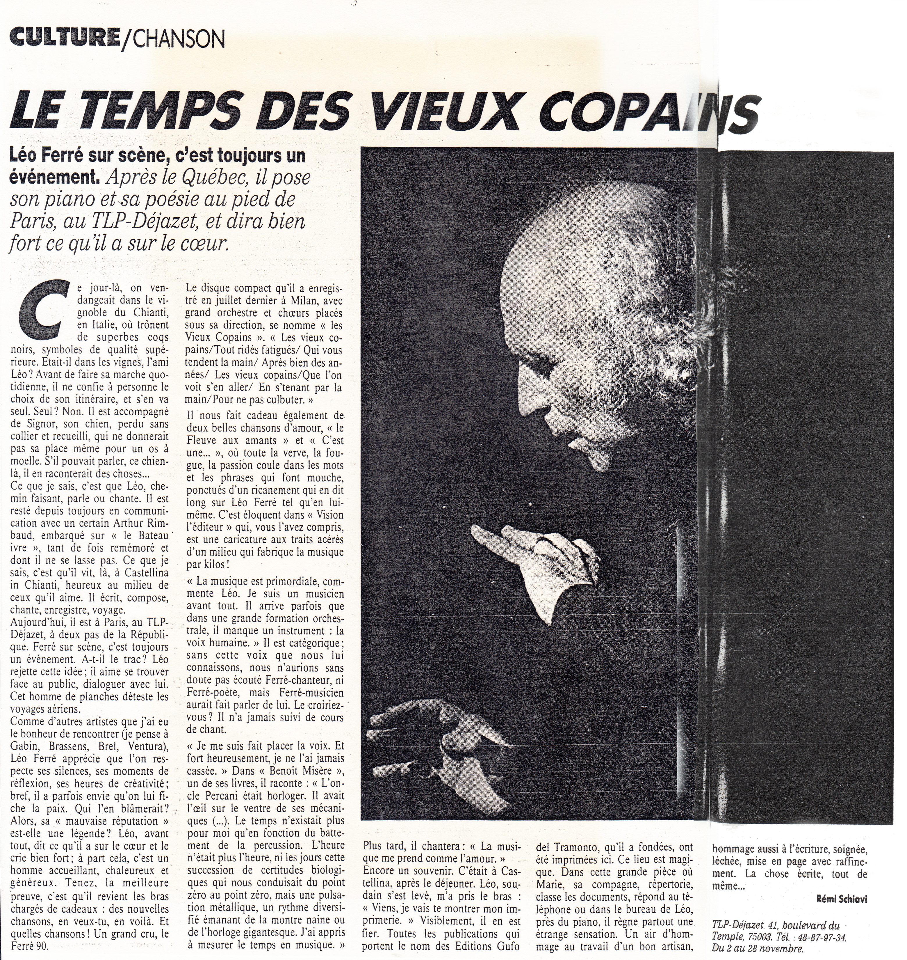 Léo Ferré - L'Humanité Dimanche du 02 au 08/11/1990