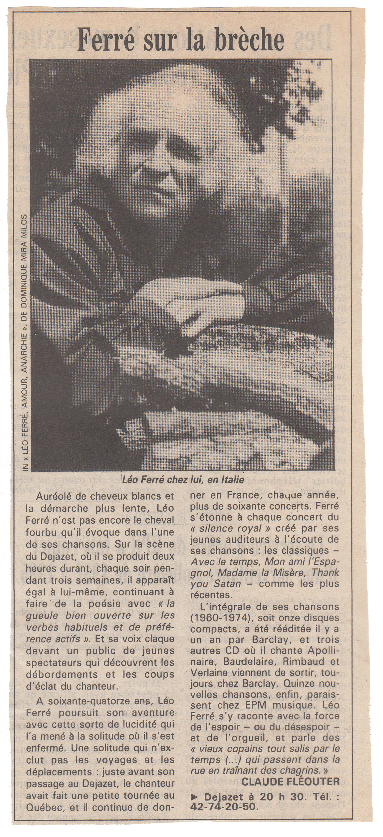 Léo Ferré - Le Monde du 06/11/1990