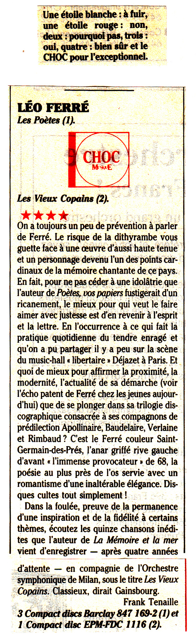 Léo Ferré - Le Monde de la musique, mensuel de Décembre 1990