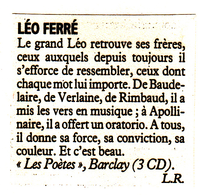 Léo Ferré - Le Nouvel Observateur du 27/12/1990 au 02/01/1991