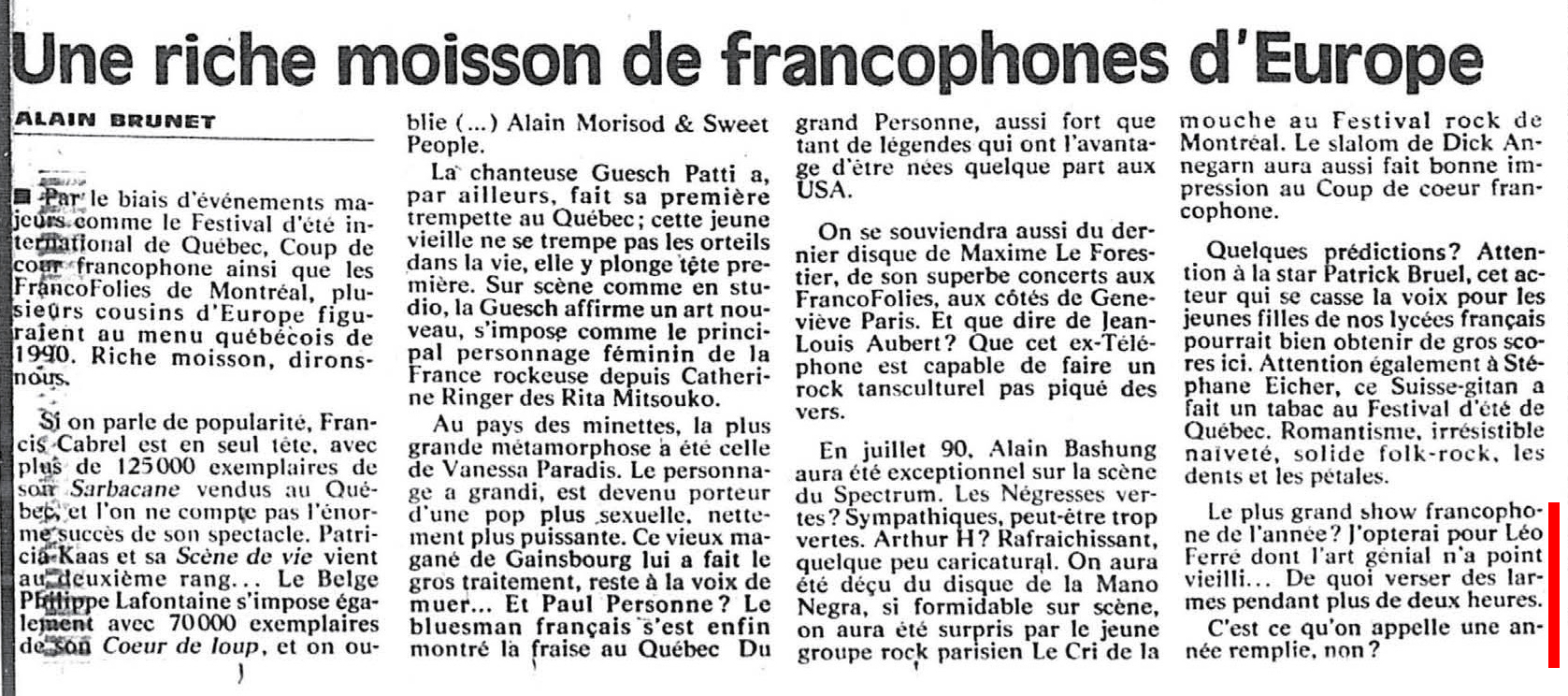 Léo Ferré - La Presse, 29 décembre 1990, D. Arts et spectacles