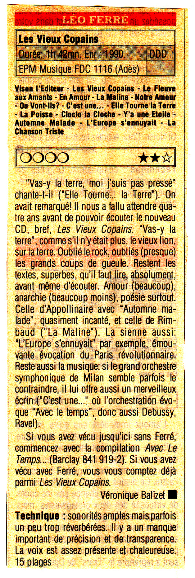 Léo Ferré - Compact, mensuel de janvier 1991