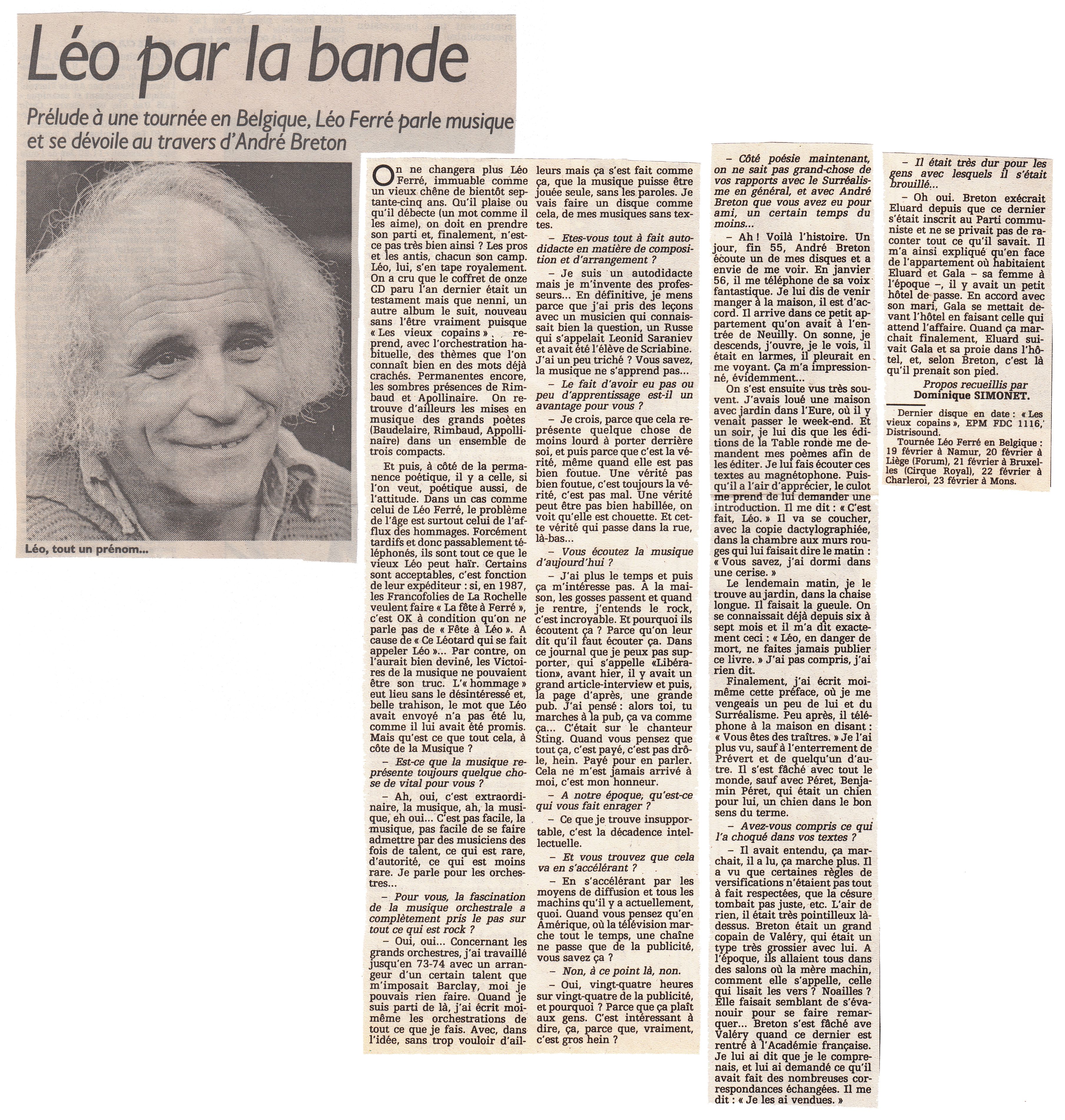 Léo Ferré - La Libre Belgique du 14/02/1991