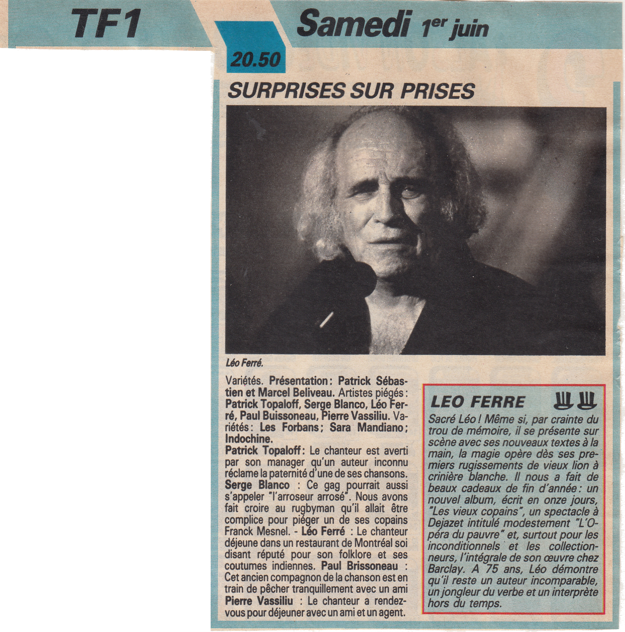Léo Ferré - Télé Magazine du 01 au 07/06/1991