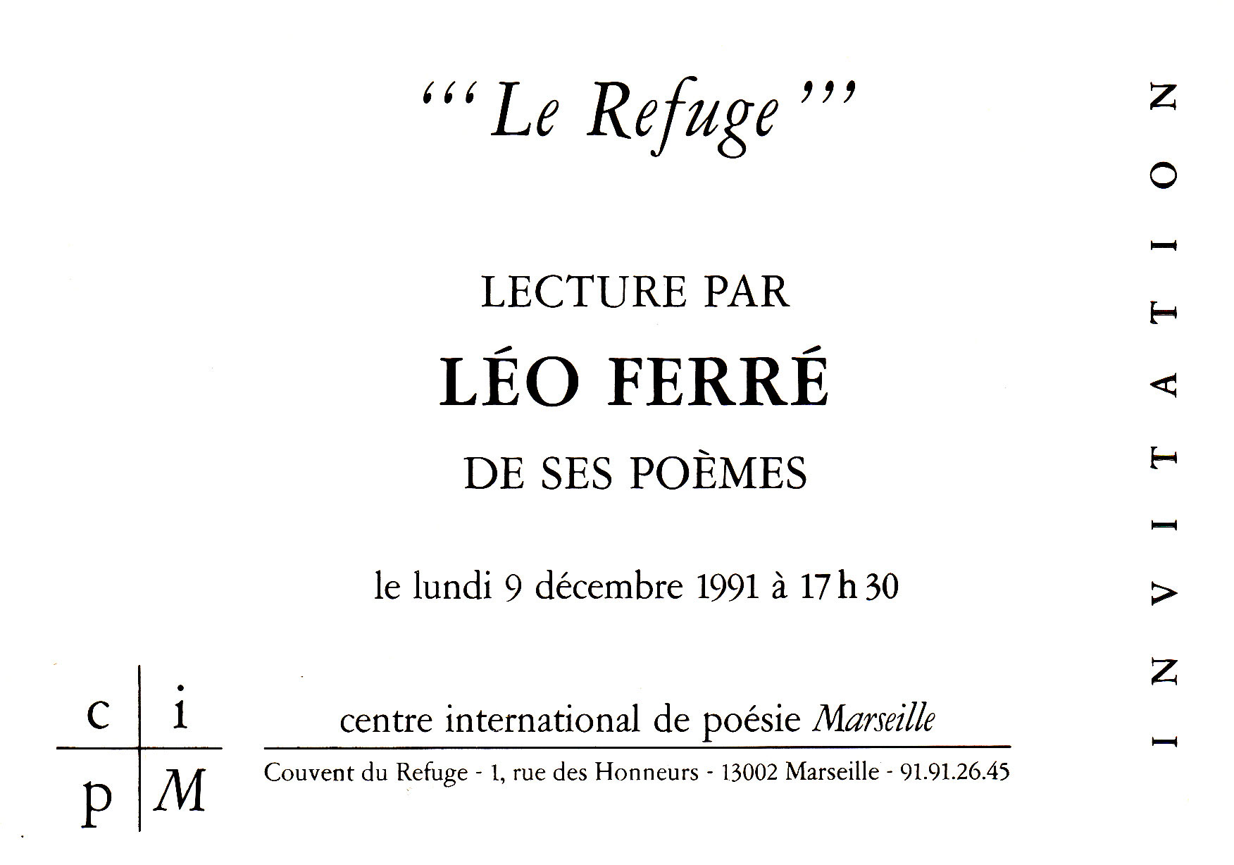 Léo Ferré - Invitation, jeudi 27 novembre 1952