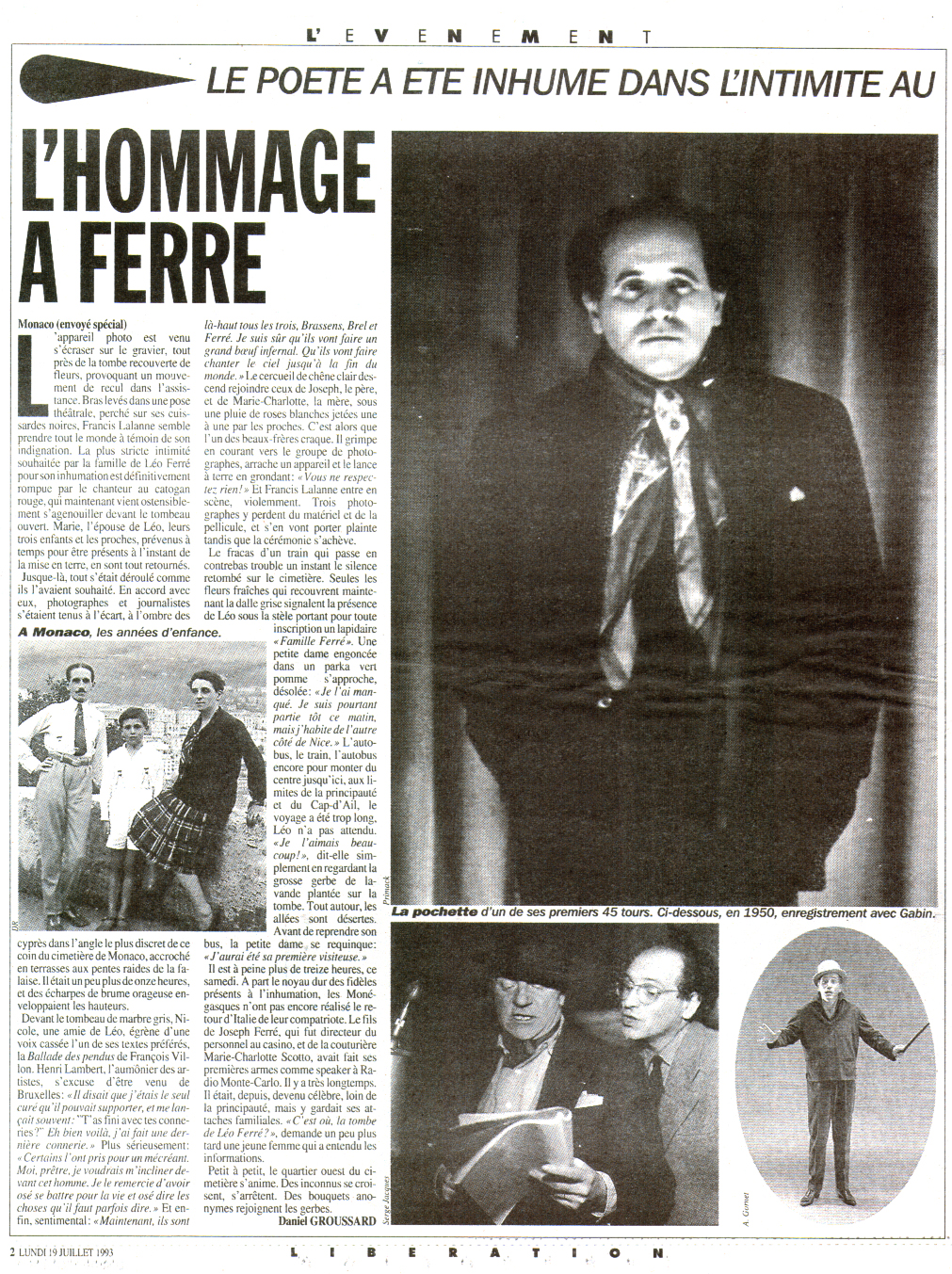 Léo Ferré - Libération N°3781 du 19/07/1993