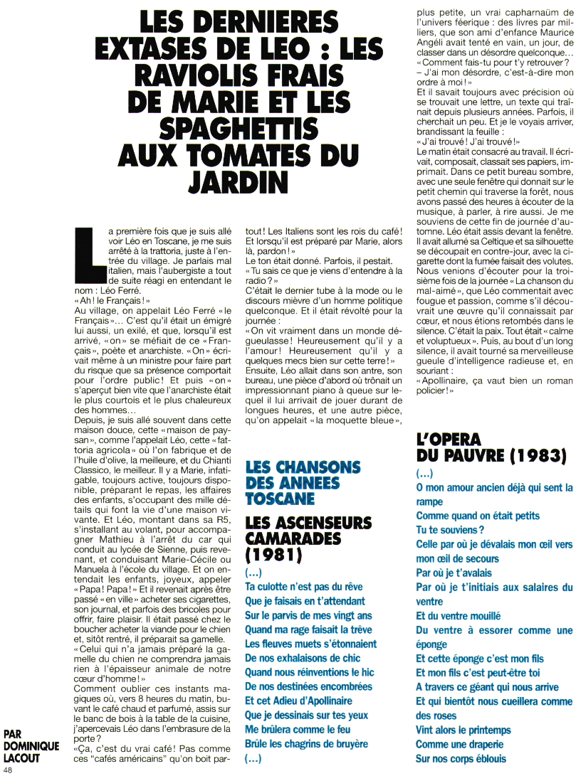 Léo Ferré - Paris Match N°2533 du 29/07/1993