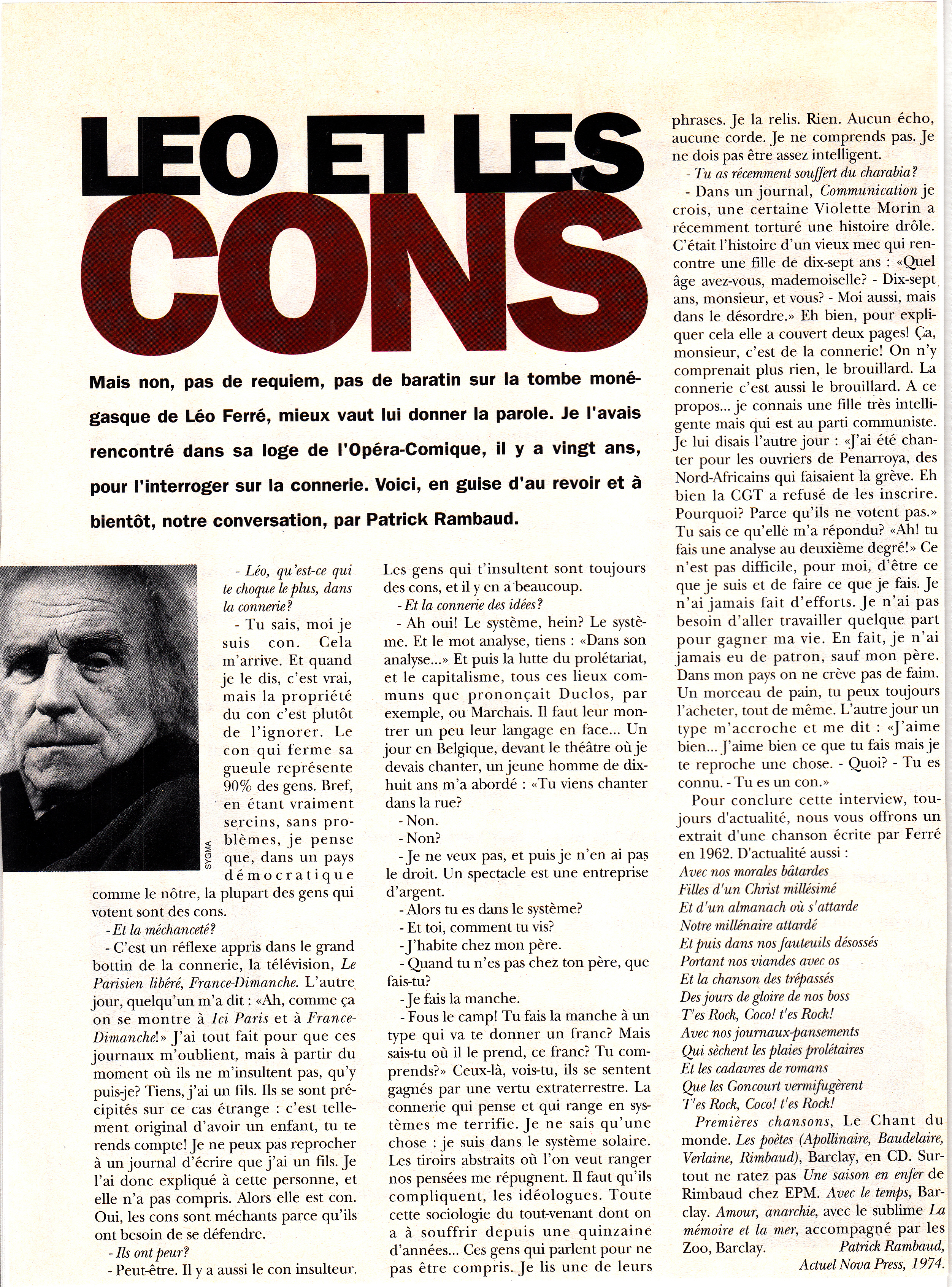 Léo Ferré - Actuel N°33, mensuel de Septembre 1993