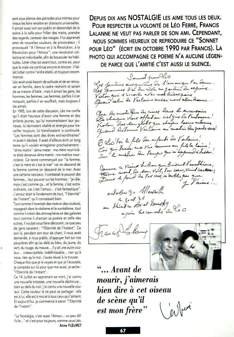 Léo Ferré - Générations Nostalgie, mensuel d'octobre 1993